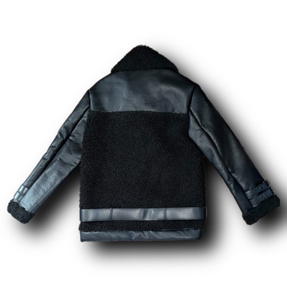Moon River Black Shearling Faux Leather Jacket Fall Soft Grunge Vibes - Picture 4 of 6